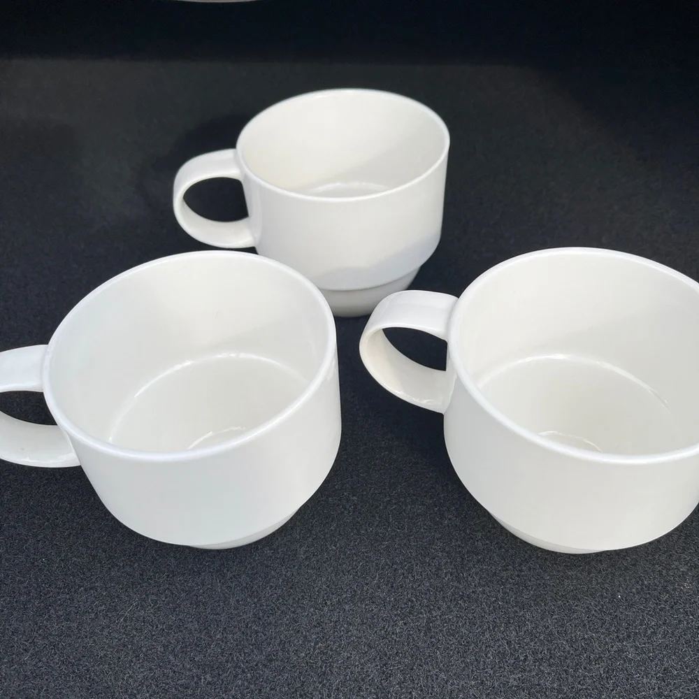 Crate&Barrel Set of 3 Crate and Barrel Stacking Mugs Coffee Cup White 14 oz